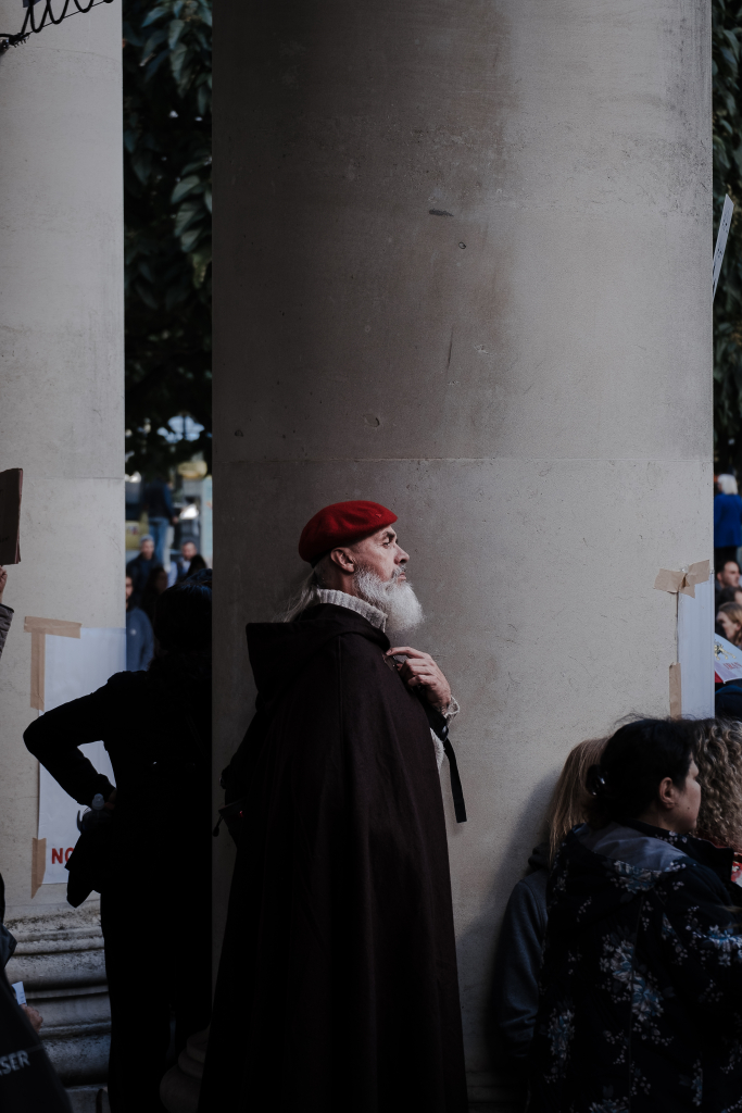 Lone protestor in Manchester.